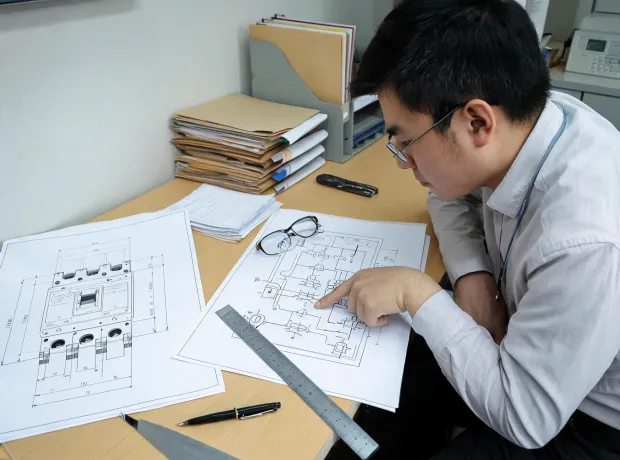 Documentation specialist checking circuit breaker drawing revision