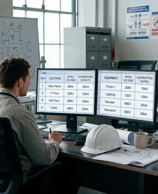 Application engineer reviewing electrical load data