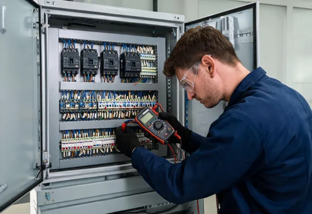 Panel builder validating control circuit breaker wiring
